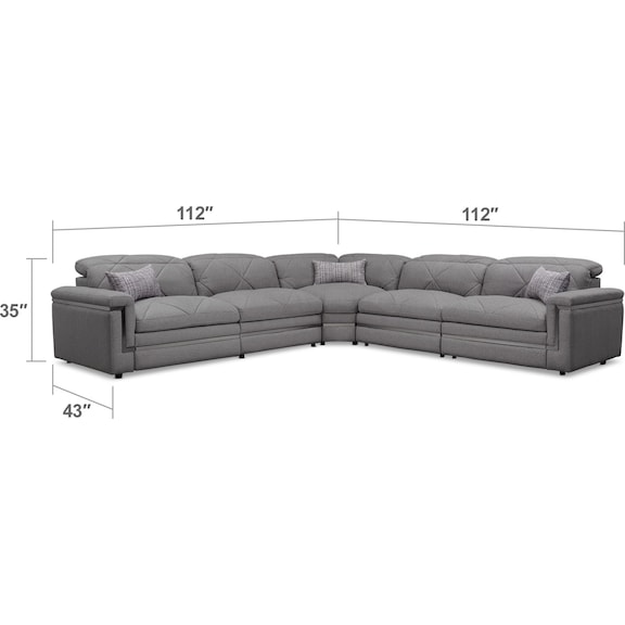 Living Room Furniture - Revel 5-Piece Dual-Power Reclining Sectional with 3 Reclining Seats