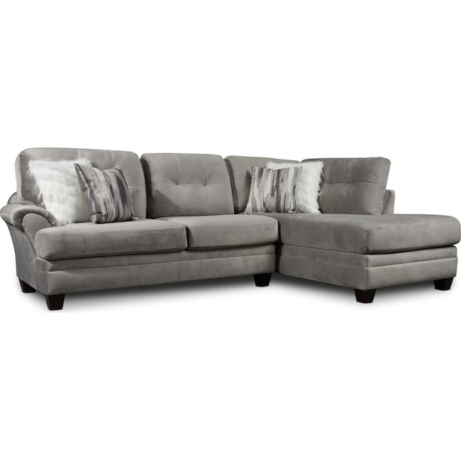 Living Room Furniture - Cordelle 2-Piece Sectional with Chaise and Faux Fur Pillows