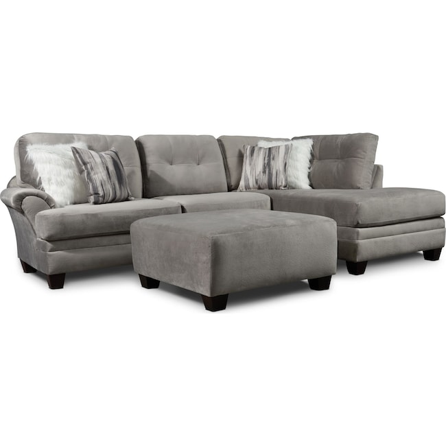 Living Room Furniture - Cordelle 2-Piece Sectional with Accent Pillows + FREE OTTOMAN