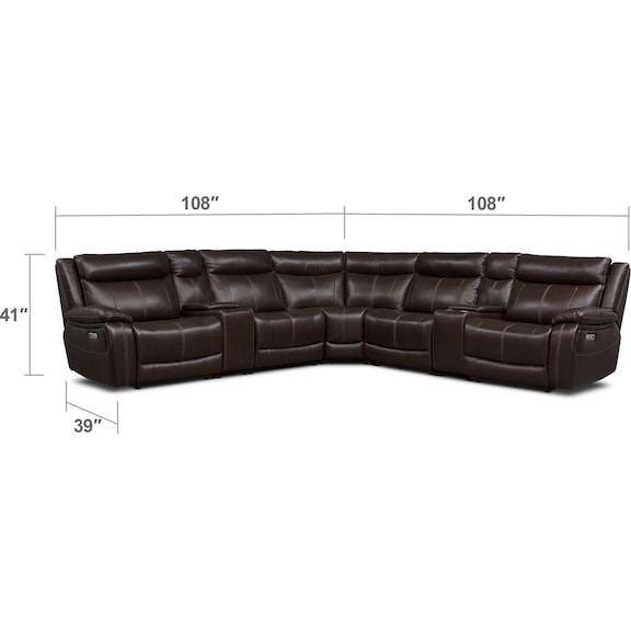 Living Room Furniture - Vince 7-Piece Dual-Power Reclining Sectional with 3 Reclining Seats