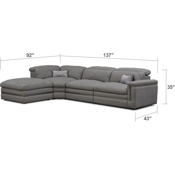 Living Room Furniture - Revel 3-Piece Dual-Power Reclining Sectional with Ottoman and 2 Reclining Seats
