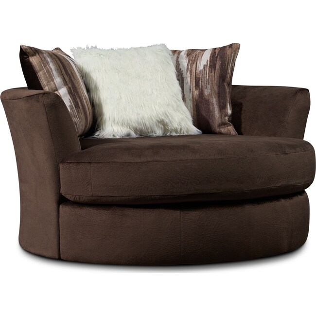 Living Room Furniture - Cordelle Swivel Chair with Faux Fur Pillows