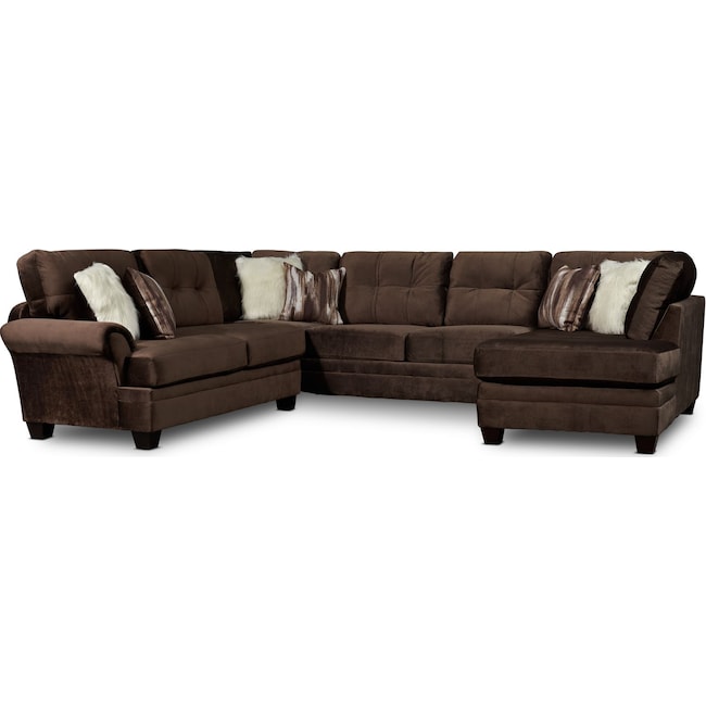 Living Room Furniture - Cordelle 3-Piece Sectional with Chaise and Faux Fur Pillows