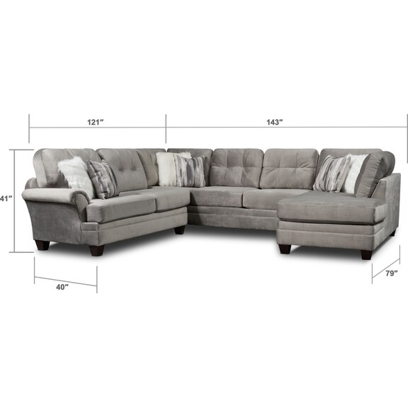Living Room Furniture - Cordelle 3-Piece Sectional with Chaise and Faux Fur Pillows