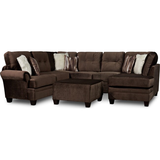 Living Room Furniture - Cordelle 3-Piece Sectional with Chaise and Ottoman with Faux Fur Pillows