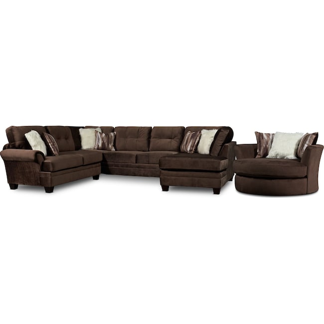 Living Room Furniture - Cordelle 3-Piece Sectional and Swivel Chair Set with Faux Fur Pillows