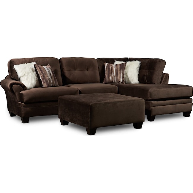 Living Room Furniture - Cordelle 2-Piece Sectional with Accent Pillows + FREE OTTOMAN