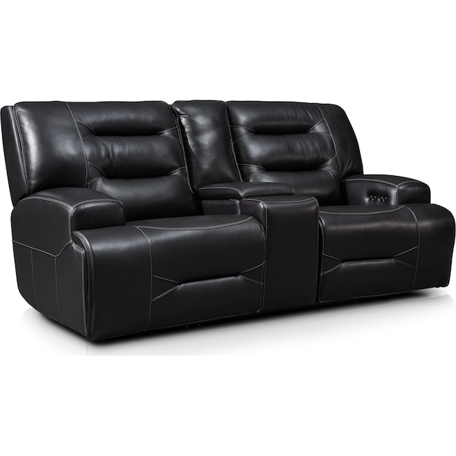 Living Room Furniture - Preston Dual-Power Reclining Loveseat - Black