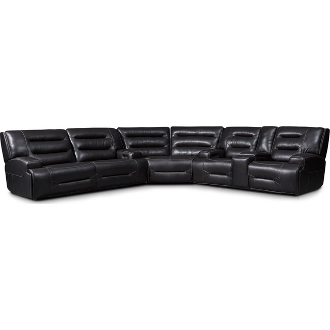 Living Room Furniture - Preston 3-Piece Dual-Power Reclining Sectional with 4 Reclining Seats - Black
