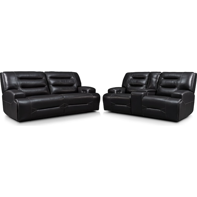 Living Room Furniture - Preston Dual-Power Reclining Sofa and Loveseat Set - Black