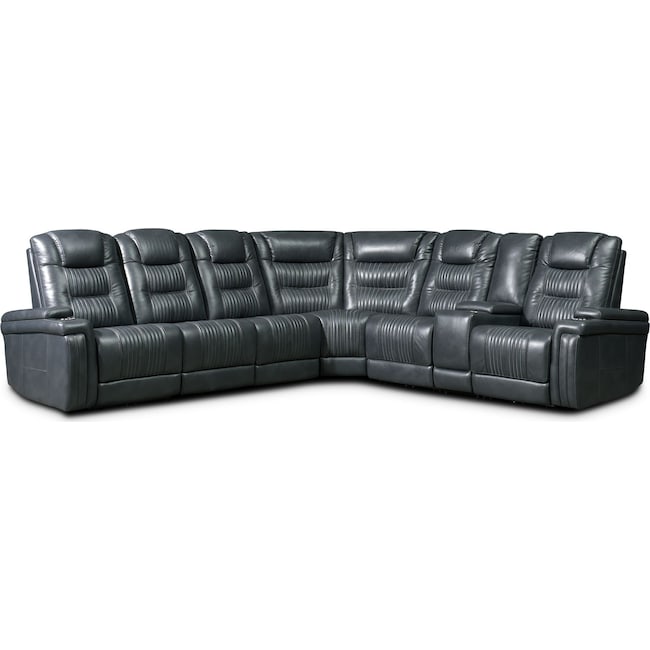 Living Room Furniture - Magnus 7-Piece Triple-Power Reclining Sectional with 3 Reclining Seats - Gray