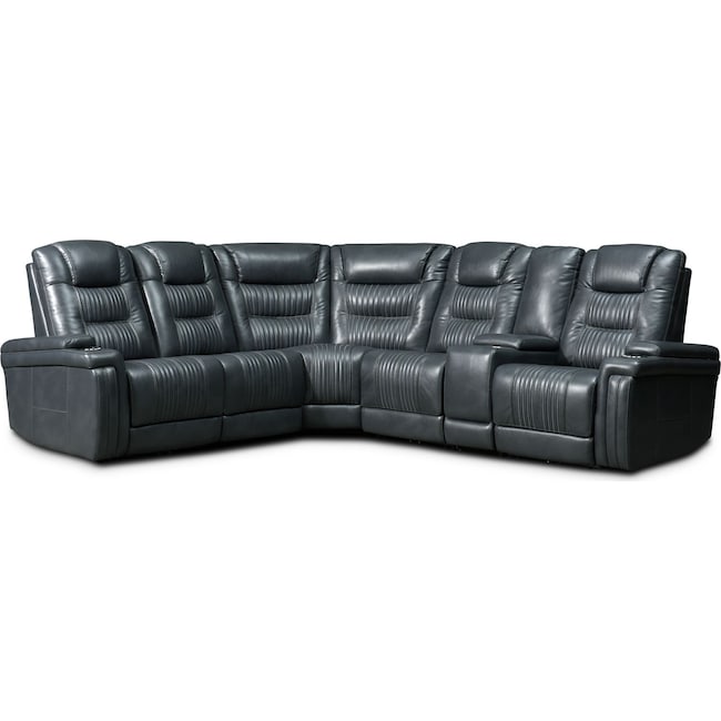 Living Room Furniture - Magnus 6-Piece Triple-Power Reclining Sectional with 3 Reclining Seats - Gray