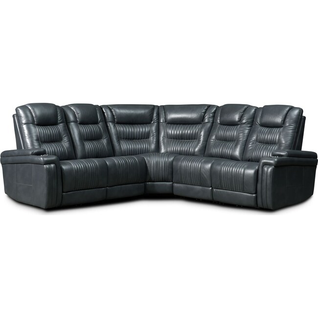 Living Room Furniture - Magnus 5-Piece Triple-Power Reclining Sectional with 3 Reclining Seats - Gray