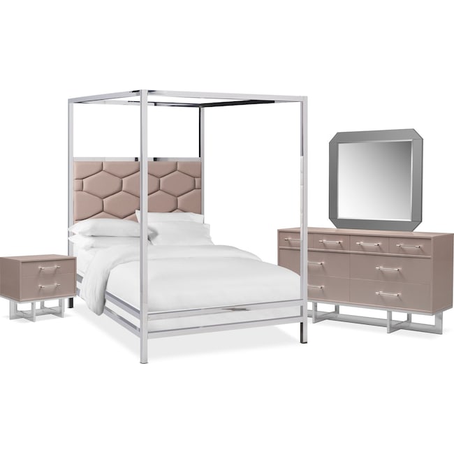 Bedroom Furniture - Concerto 6-Piece Canopy Bedroom Set with Nightstand, Dresser and Mirror