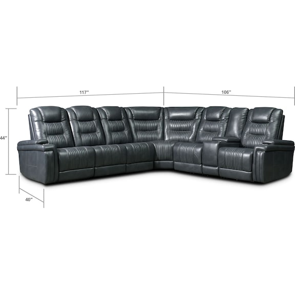 Living Room Furniture - Magnus 7-Piece Triple-Power Reclining Sectional with 3 Reclining Seats - Gray