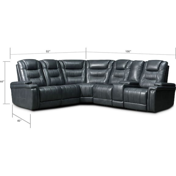 Living Room Furniture - Magnus 6-Piece Triple-Power Reclining Sectional with 3 Reclining Seats - Gray