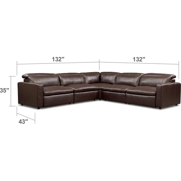 Living Room Furniture - Happy 5-Piece Dual-Power Reclining Sectional with 3 Reclining Seats
