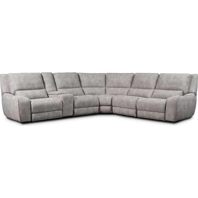 Living Room Furniture - Holden 6-Piece Dual-Power Reclining Sectional with 3 Reclining Seats - Stone