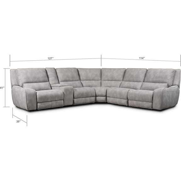 Living Room Furniture - Holden 6-Piece Dual-Power Reclining Sectional with 3 Reclining Seats - Stone