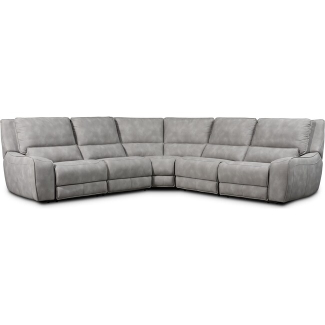 Living Room Furniture - Holden 5-Piece Dual-Power Reclining Sectional with 3 Reclining Seats - Stone