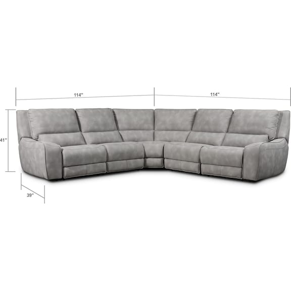 Living Room Furniture - Holden 5-Piece Dual-Power Reclining Sectional with 3 Reclining Seats - Stone