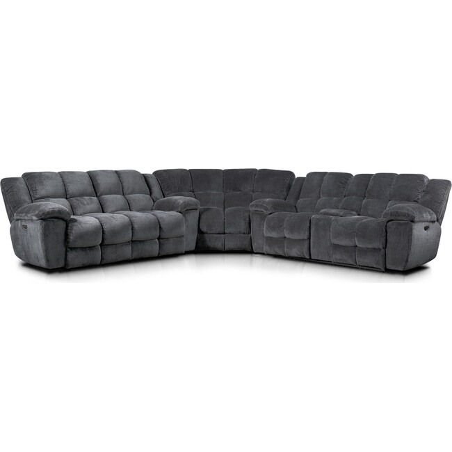 Living Room Furniture - Mellow 3-Piece Dual-Power Reclining Sectional with 4 Reclining Seats - Gray