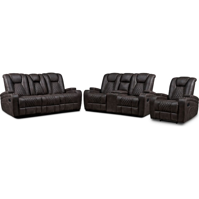 Living Room Furniture - Felix Manual Reclining Sofa, Loveseat and Recliner - Brown