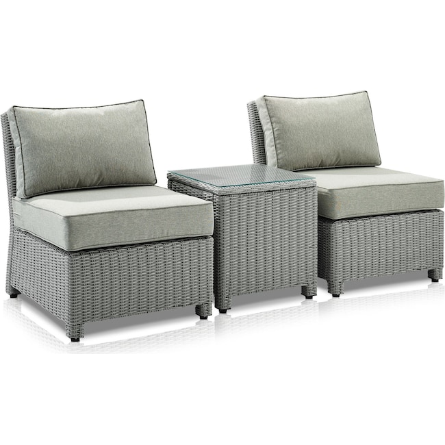 Outdoor Furniture - Destin Set of 2 Outdoor Armless Chairs and End Table