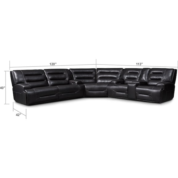 Living Room Furniture - Preston 3-Piece Dual-Power Reclining Sectional with 4 Reclining Seats - Black