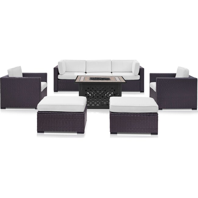 Outdoor Furniture - Isla 2-Piece Outdoor Sofa, 2 Armchairs, 2 Ottomans, and Fire Table