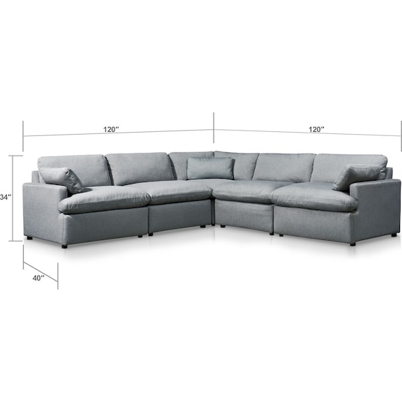 Living Room Furniture - Cozy 5-Piece Power Reclining Sectional with 1 Reclining Seat