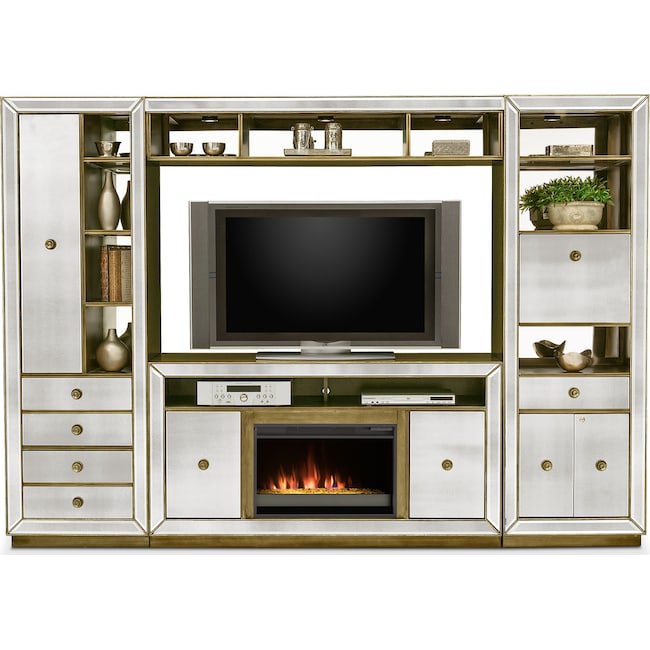 Entertainment Furniture - Reflection 4-Piece Entertainment Center with Fireplace