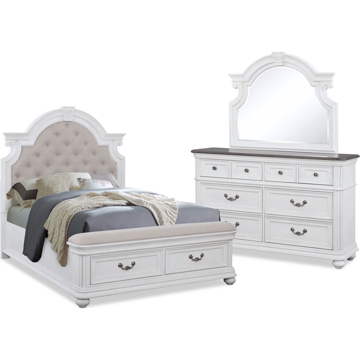 Mayfair 5Piece Upholstered Storage Bedroom Set with Dresser and Mirror
