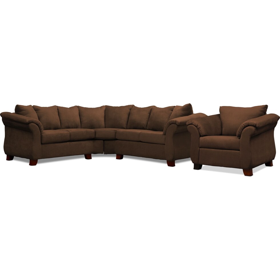 adrian dark brown  pc sectional and chair   