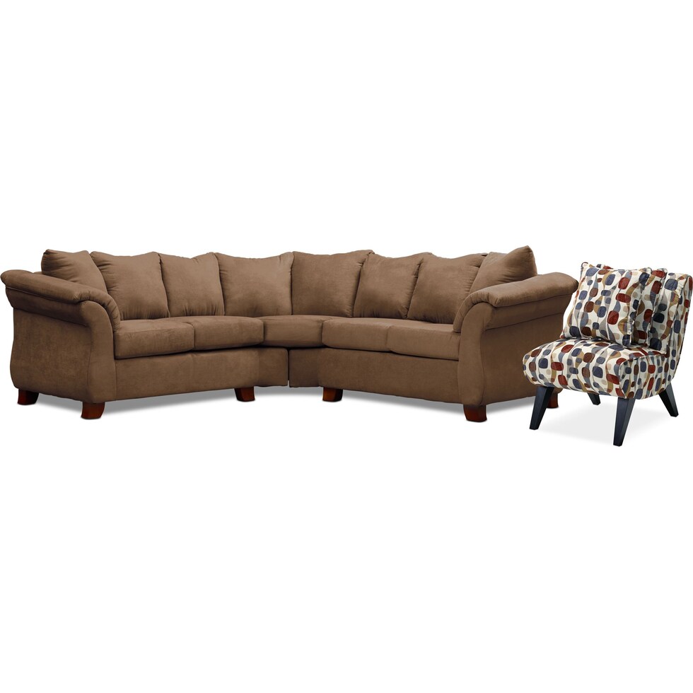 adrian light brown  pc sectional and accent chair   
