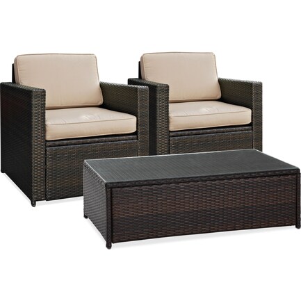 Aldo 2 Outdoor Chairs and Coffee Table Set - Brown