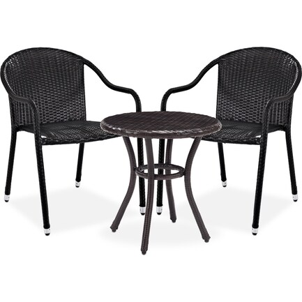 Aldo Outdoor Café Table and 2 Arm Chairs - Brown