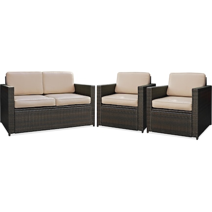 Aldo Outdoor Loveseat and 2 Chairs Set - Brown
