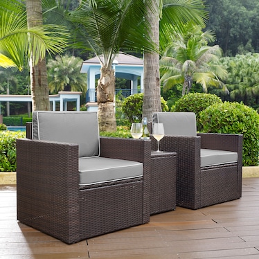 Aldo Set of 2 Outdoor Chairs and End Table Set - Gray