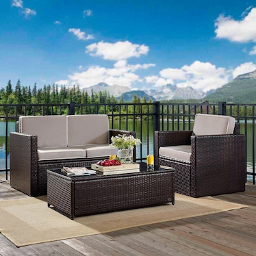 Aldo Outdoor Loveseat, Chair and Coffee Table Set - Gray
