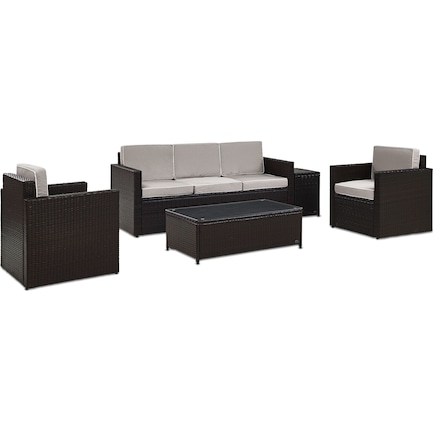 Aldo Outdoor Sofa, 2 Chairs, Coffee Table, and End Table Set - Gray