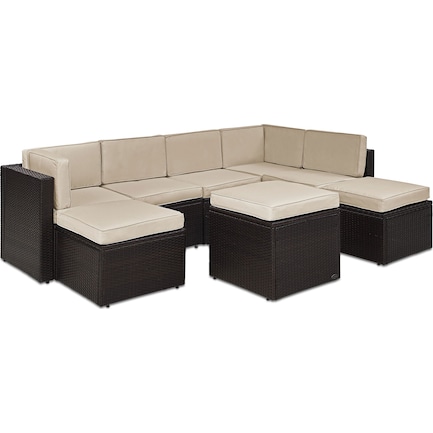 Aldo 7-Piece Outdoor Sectional and Ottoman Set - Sand