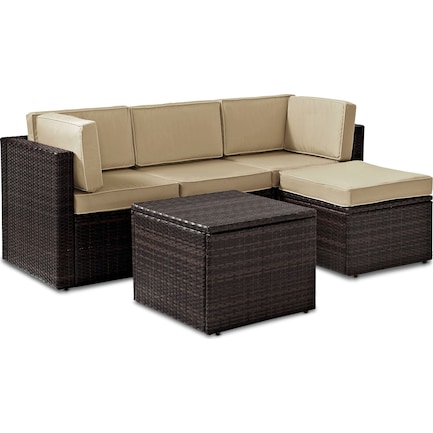 Aldo Outdoor Sofa, Ottoman, and Coffee Table Set - Sand