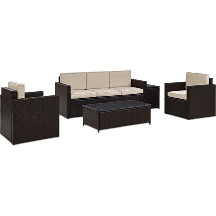 Aldo Outdoor Sofa, 2 Chairs, Coffee Table, and End Table Set - Sand