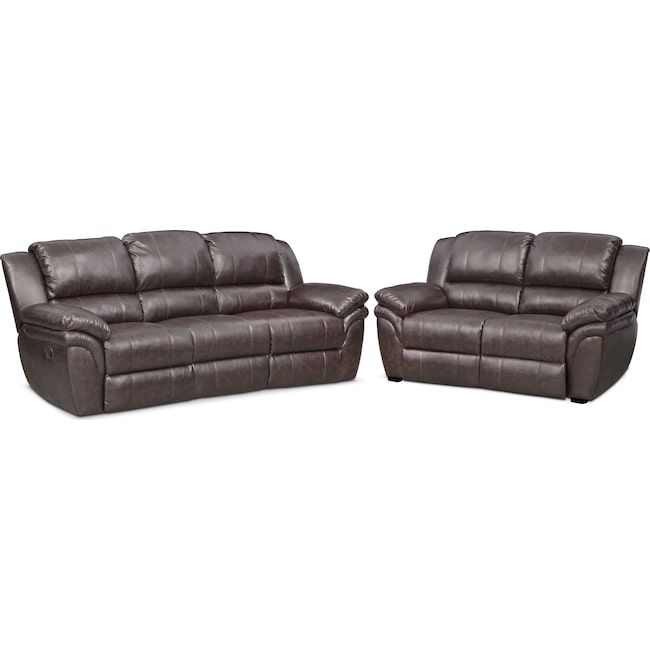 Living Room Furniture - Aldo Manual Reclining Sofa and Stationary Loveseat Set