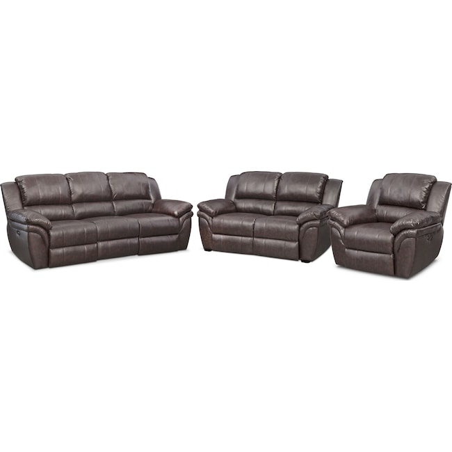 Living Room Furniture - Aldo Power Reclining Sofa, Power Recliner, and Stationary Loveseat