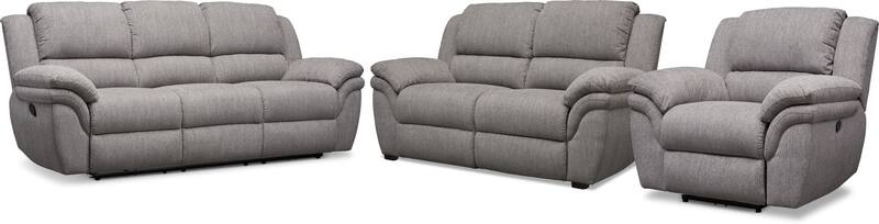 Aldo Manual Reclining Sofa, Manual Recliner and Stationary Loveseat