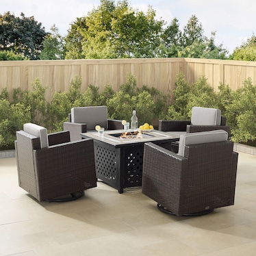Aldo Set of 4 Outdoor Swivel Chairs and Fire Table Set