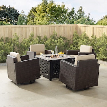 Aldo Set of 4 Outdoor Swivel Chairs and Fire Table Set - Sand