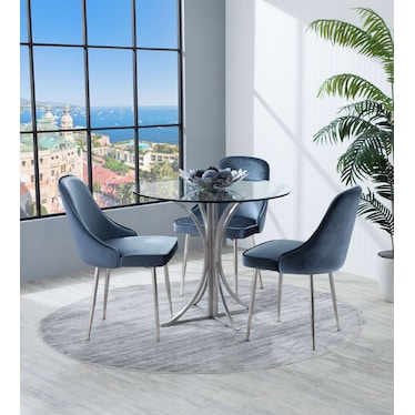 Ali Set of 2 Dining Chairs - Blue Velvet/Chrome